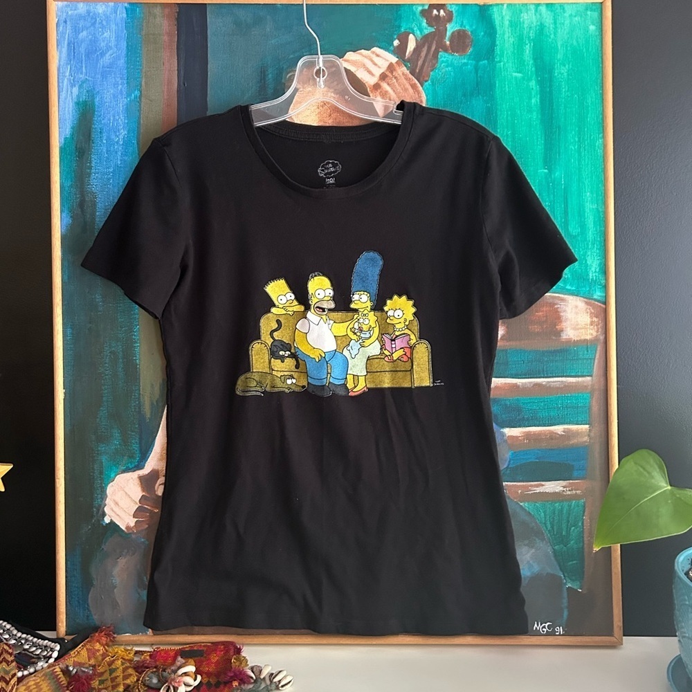 The Simpsons Black Cartoon Family Graphic Tee Small